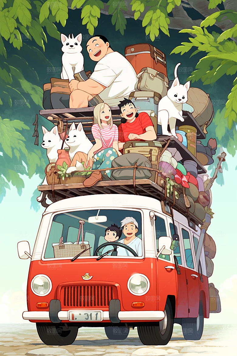 学生放暑假毕业旅游夏天插画