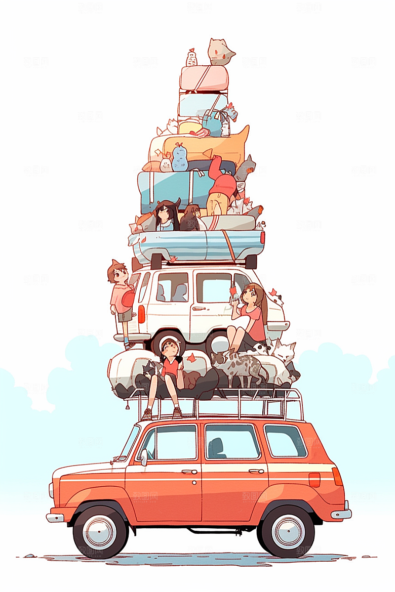 学生放暑假毕业旅游结伴插画