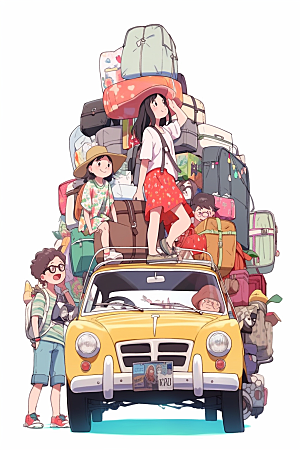 学生放暑假手绘夏天插画