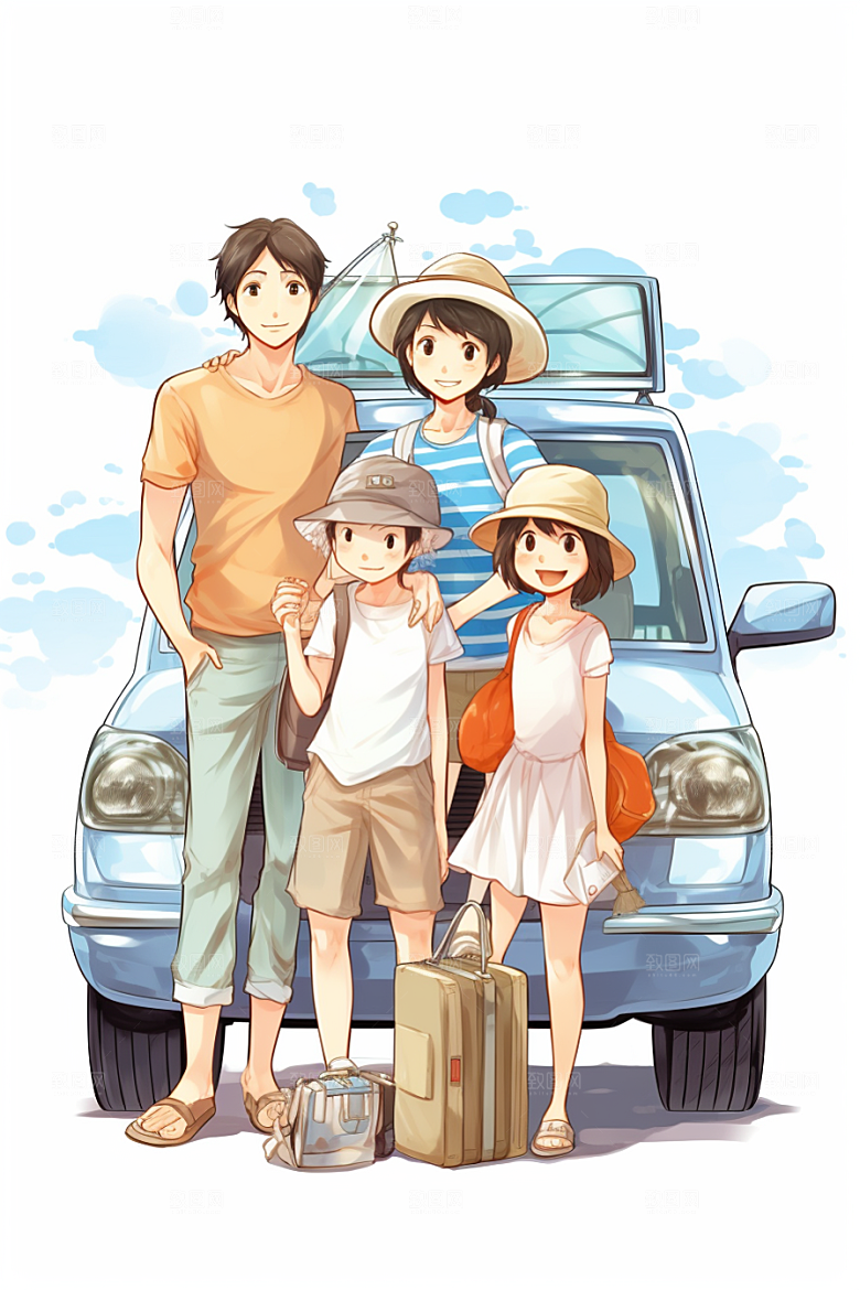 学生放暑假夏天旅游插画