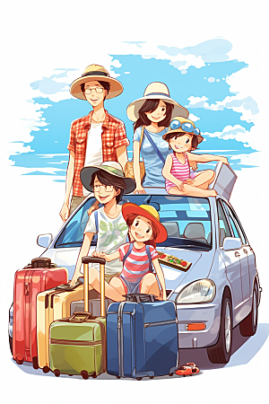 学生放暑假旅游夏天插画