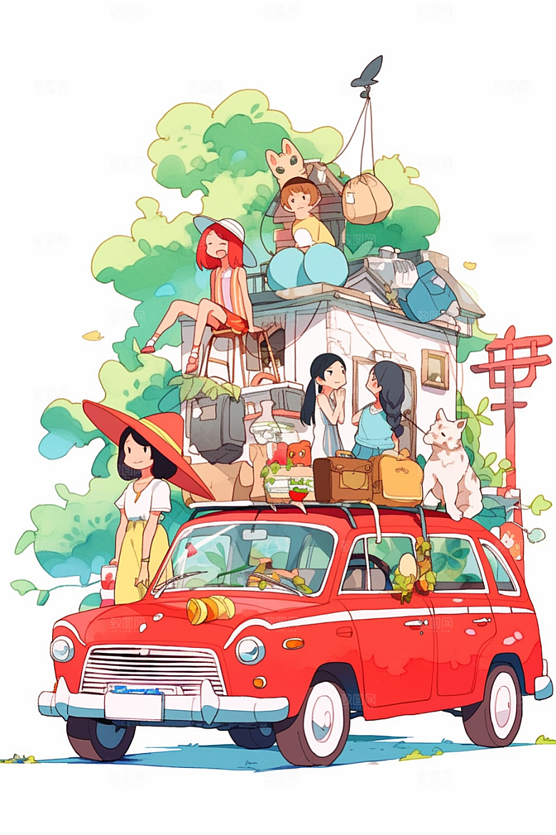 学生放暑假放假了夏季插画