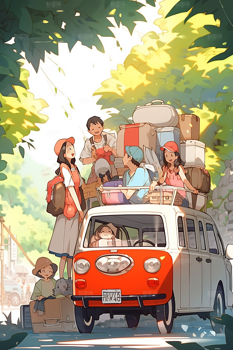 学生放暑假手绘夏天插画