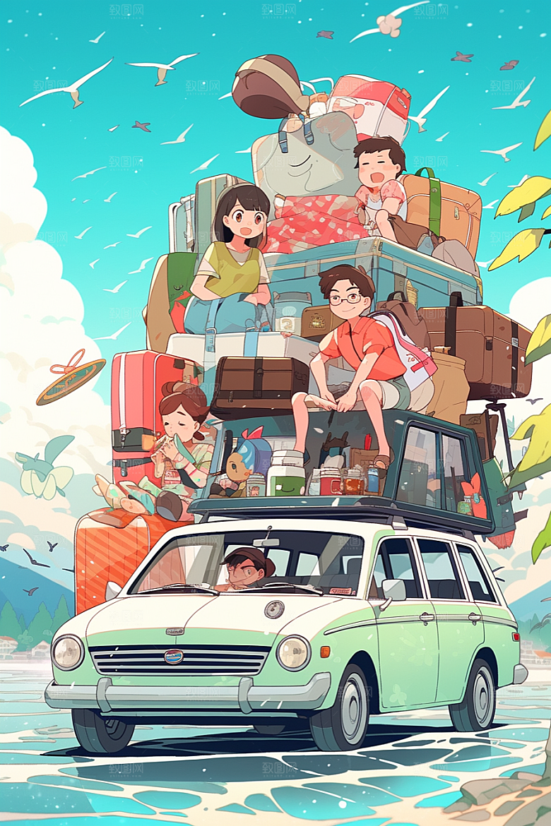 学生放暑假夏季放假了插画