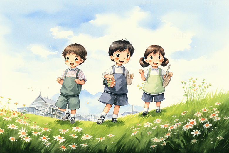 学生放暑假快乐手绘插画