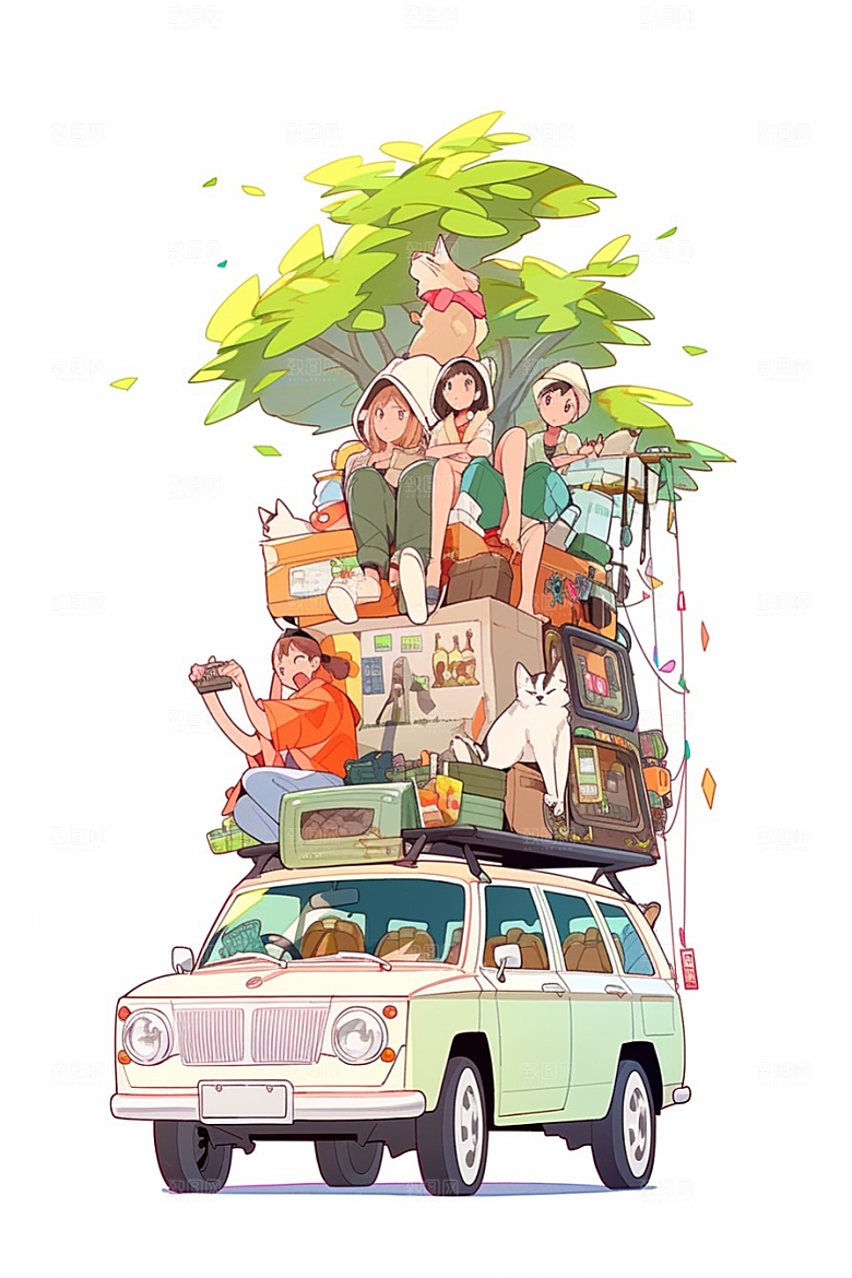 学生放暑假结业出游插画