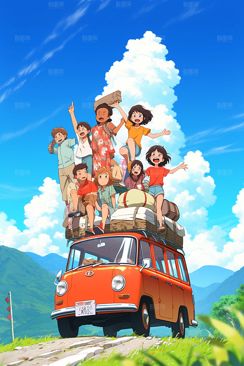 学生放暑假夏季放假了插画