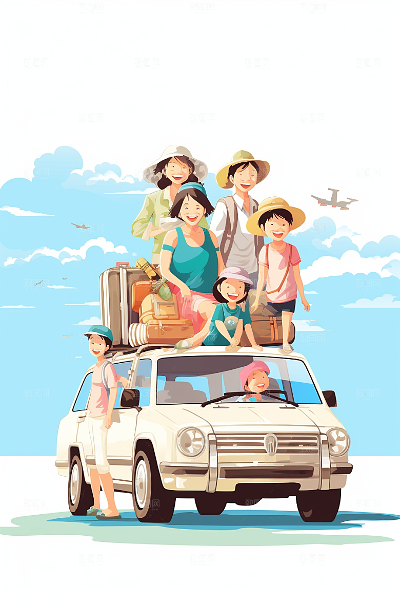 学生放暑假放假了毕业旅游插画