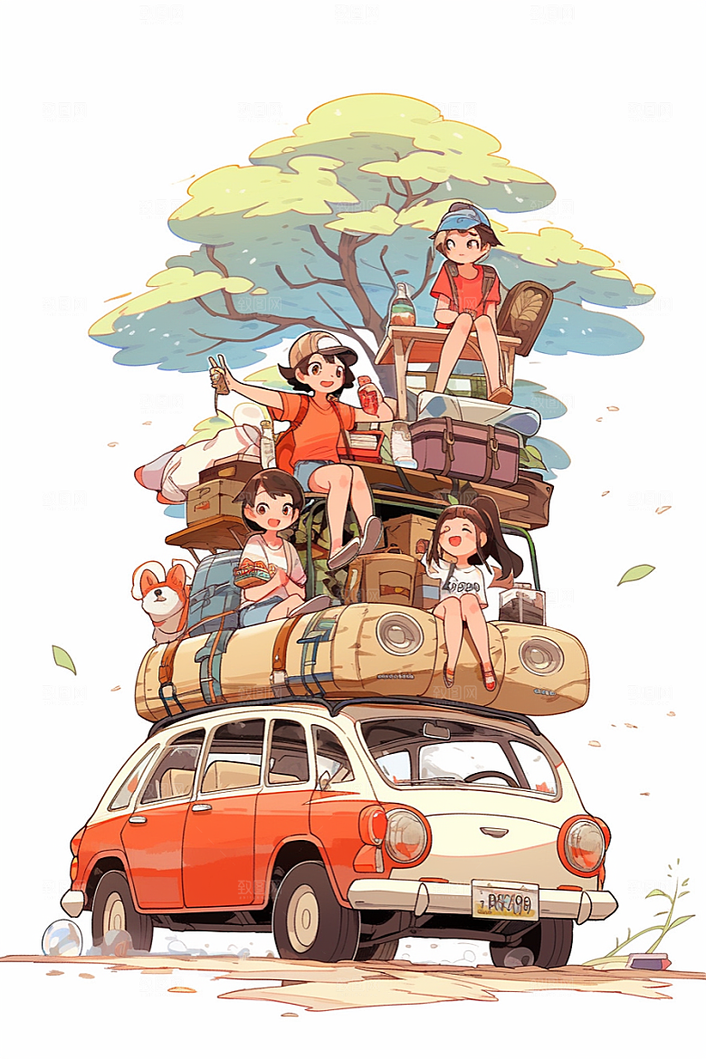 学生放暑假夏天出游插画