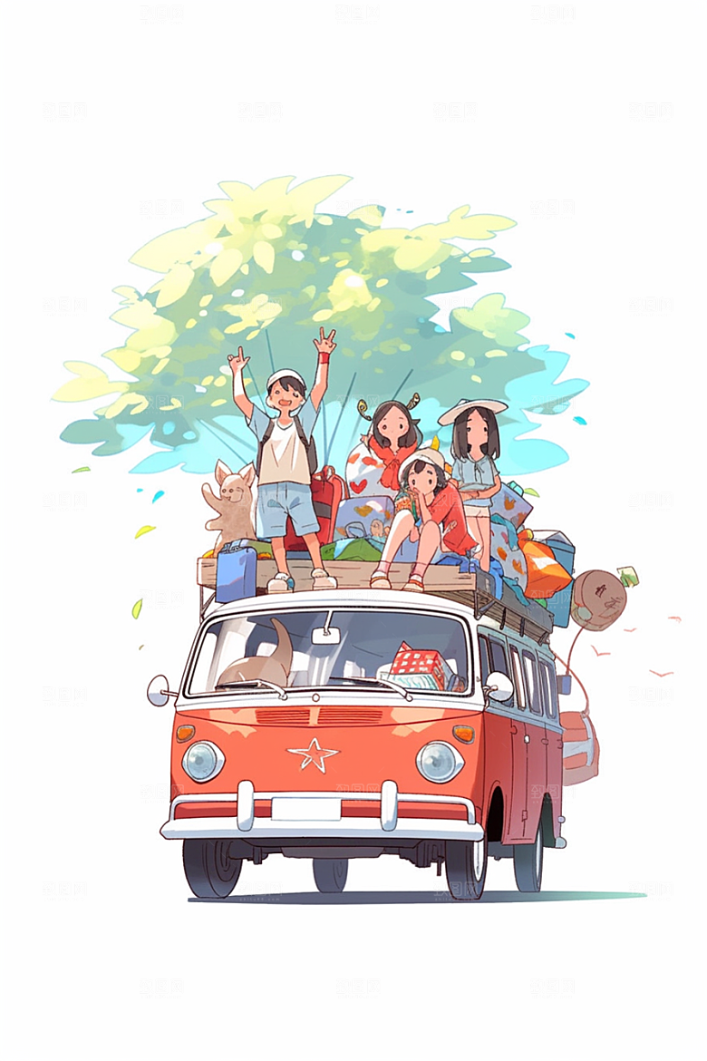 学生放暑假结业毕业旅游插画