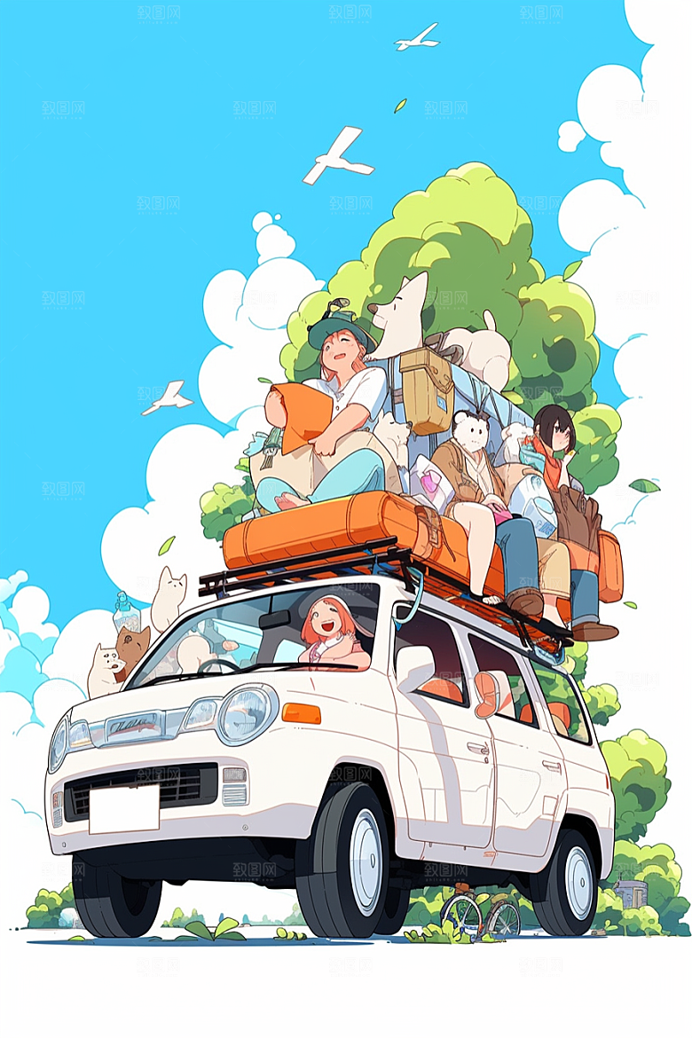 学生放暑假夏天手绘插画
