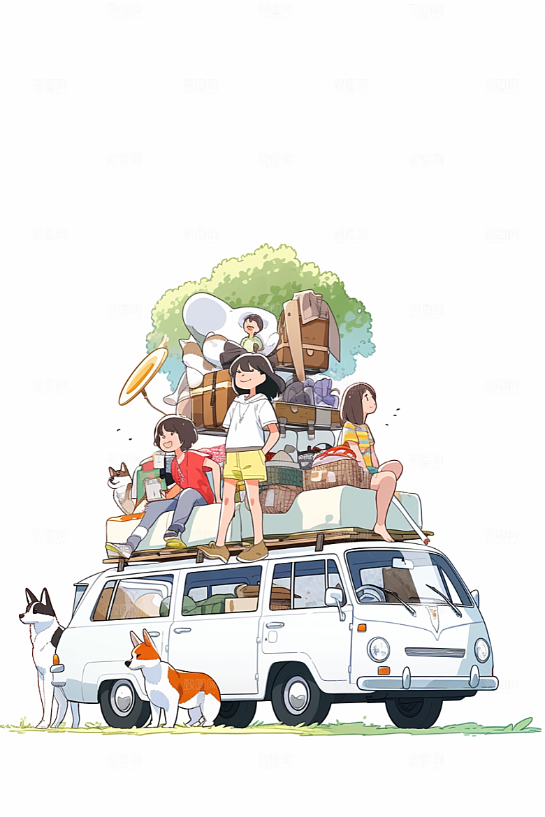学生放暑假毕业旅游夏季插画