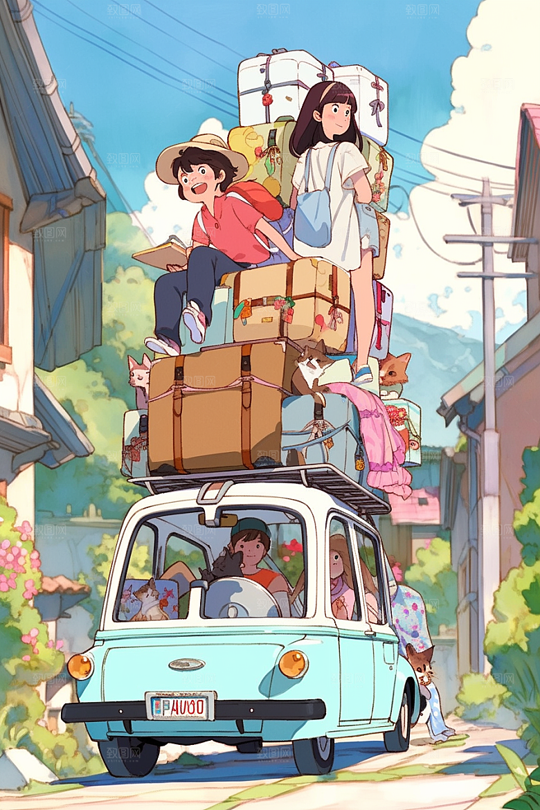 学生放暑假快乐夏天插画