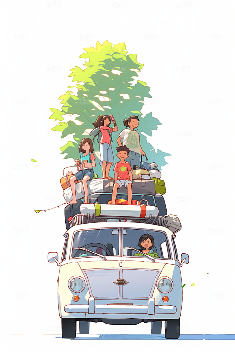 学生放暑假夏天旅游插画
