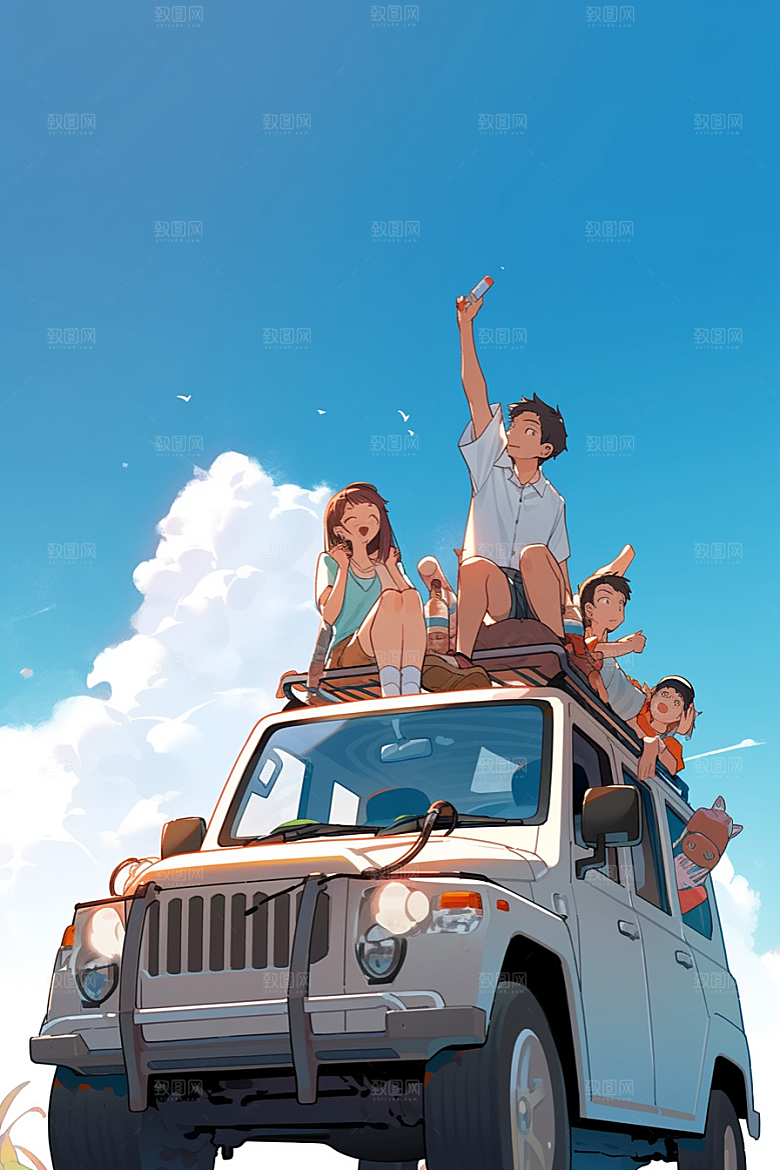 学生放暑假毕业旅游放假了插画