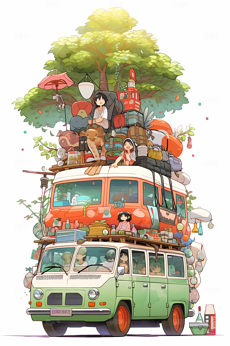学生放暑假出游手绘插画