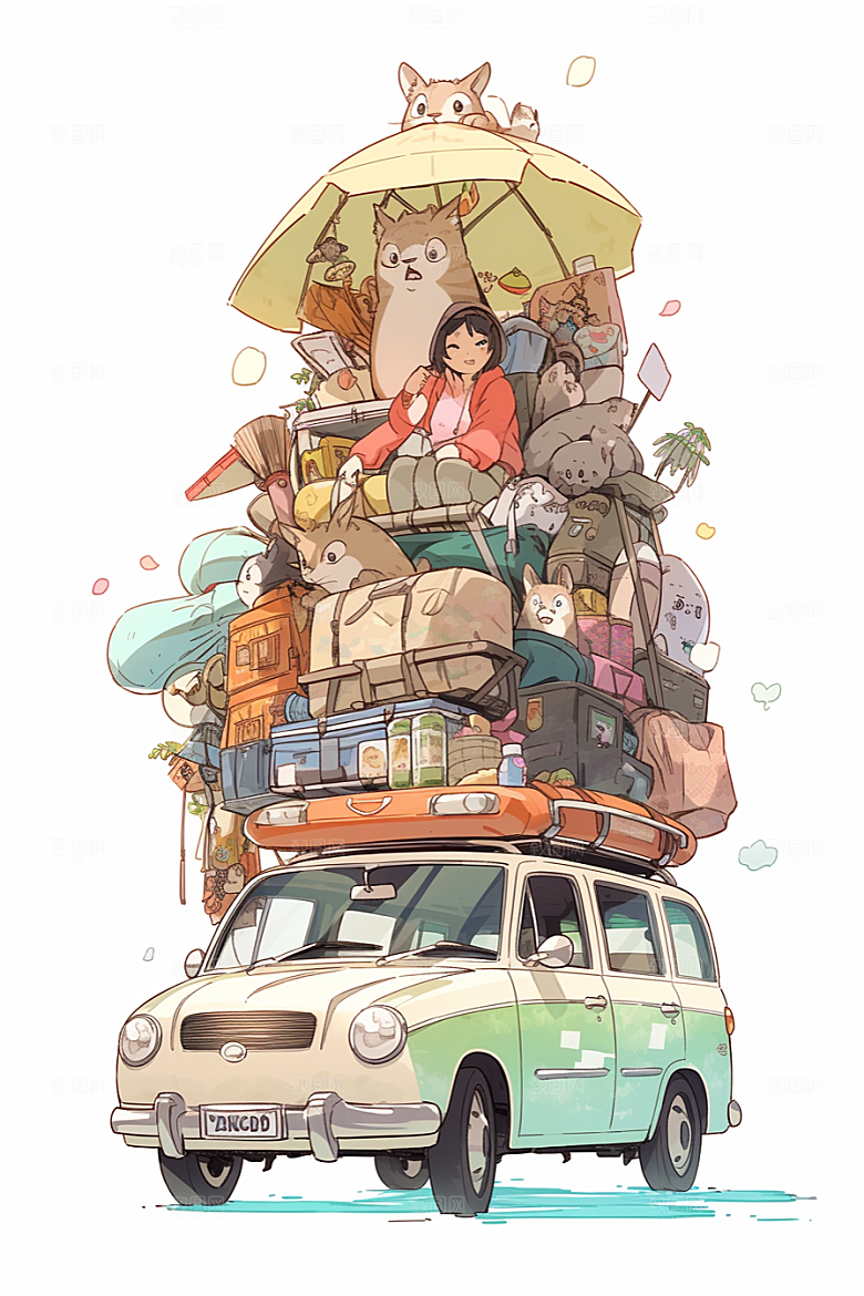 学生放暑假出游夏季插画