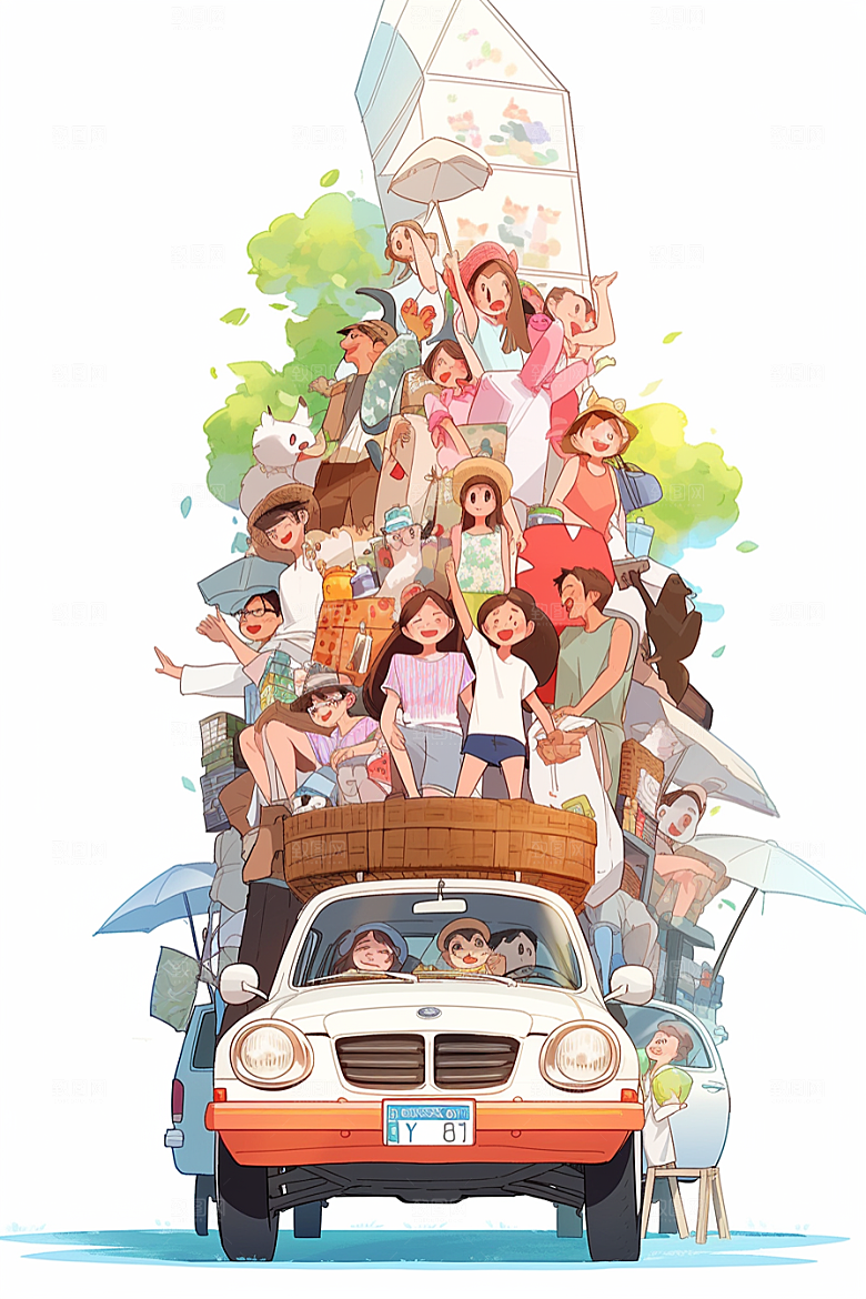 学生放暑假结伴夏天插画