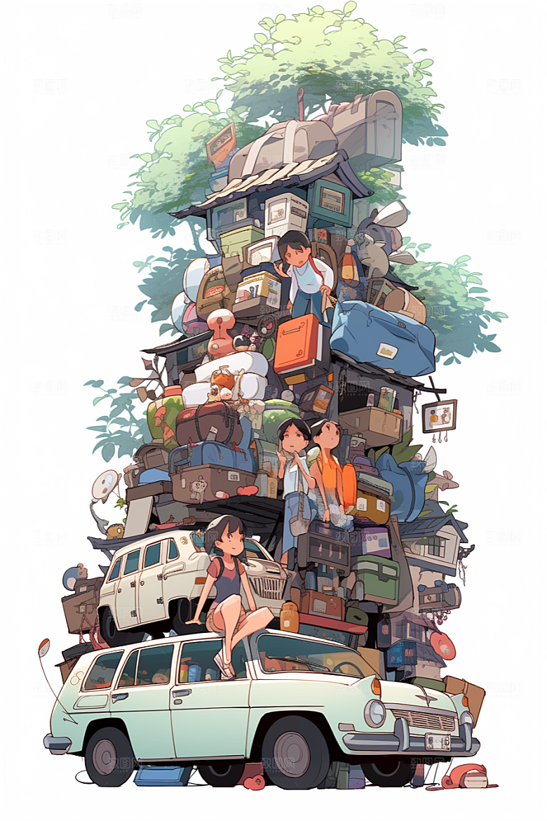 学生放暑假结伴夏季插画