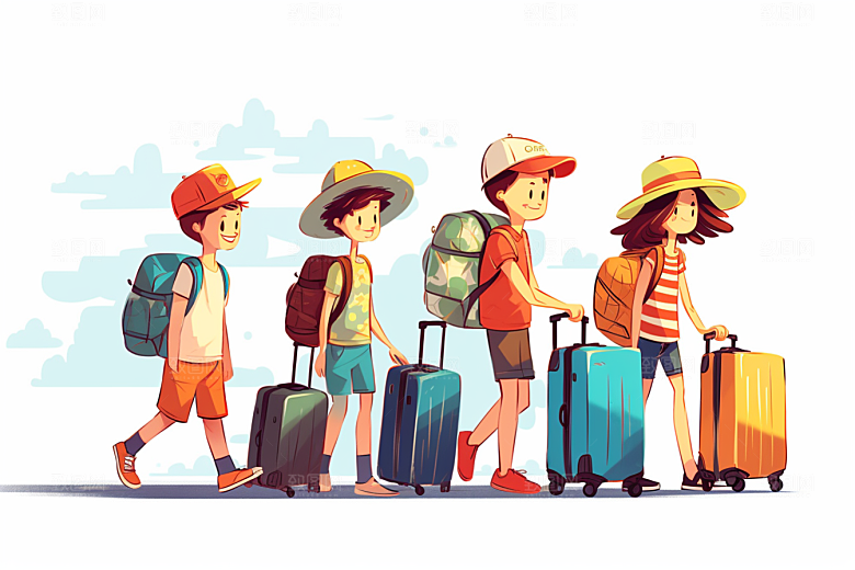 学生放暑假放假了夏季插画