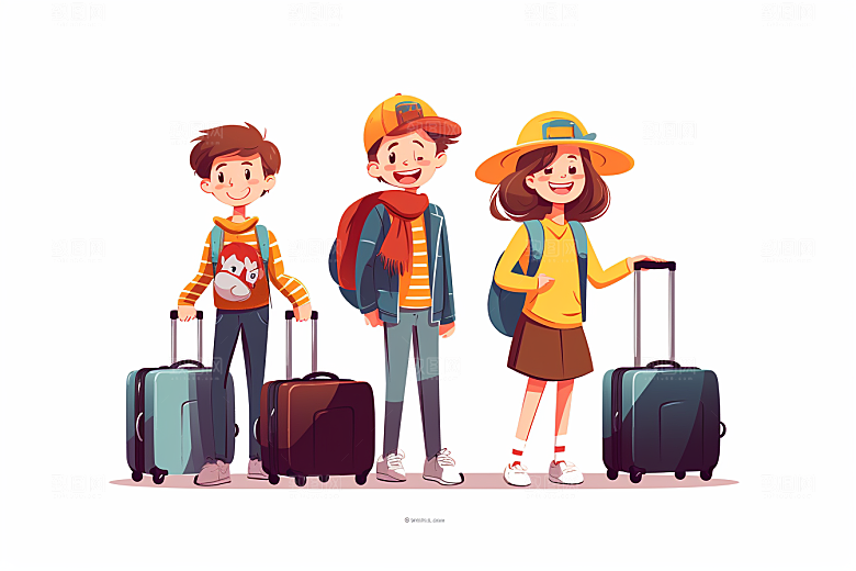 学生放暑假夏天旅游插画