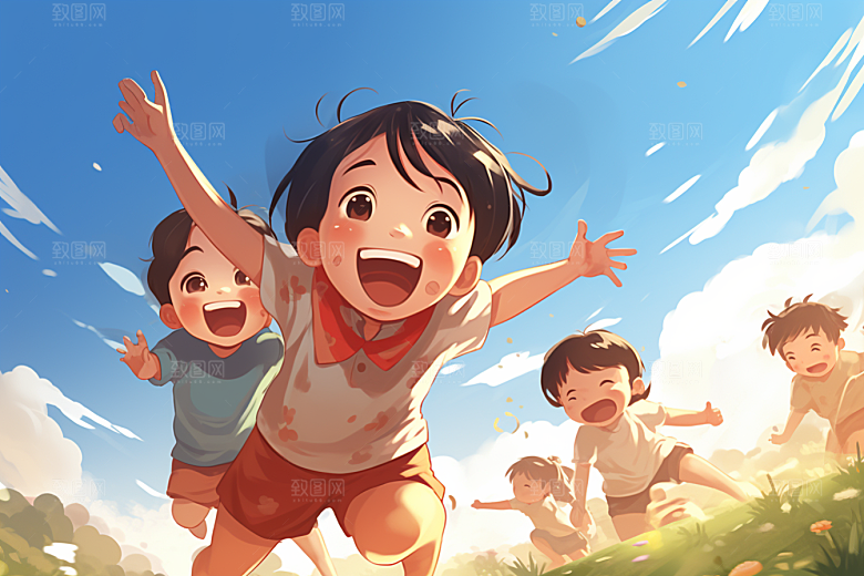 学生放暑假快乐漫画风插画