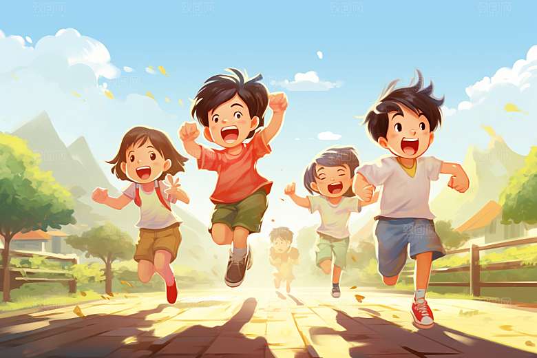 学生放暑假结业手绘插画