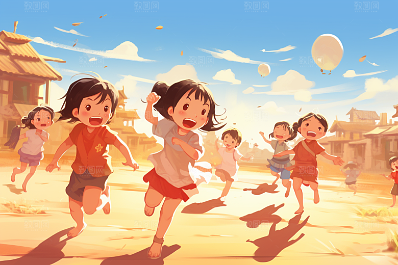 学生放暑假出游手绘插画