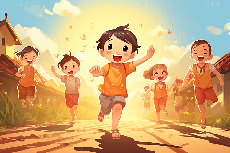 学生放暑假夏季夏天插画