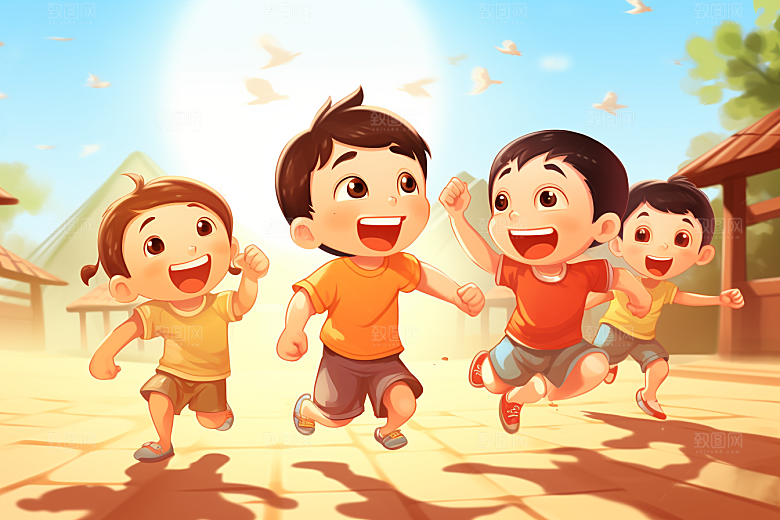 学生放暑假放假了夏天插画
