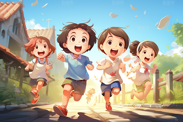 学生放暑假夏天放假了插画