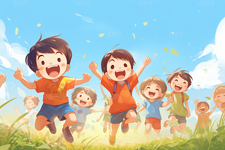 学生放暑假快乐放假了插画