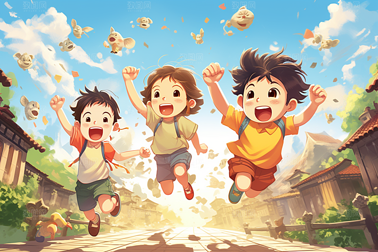 学生放暑假出游毕业旅游插画