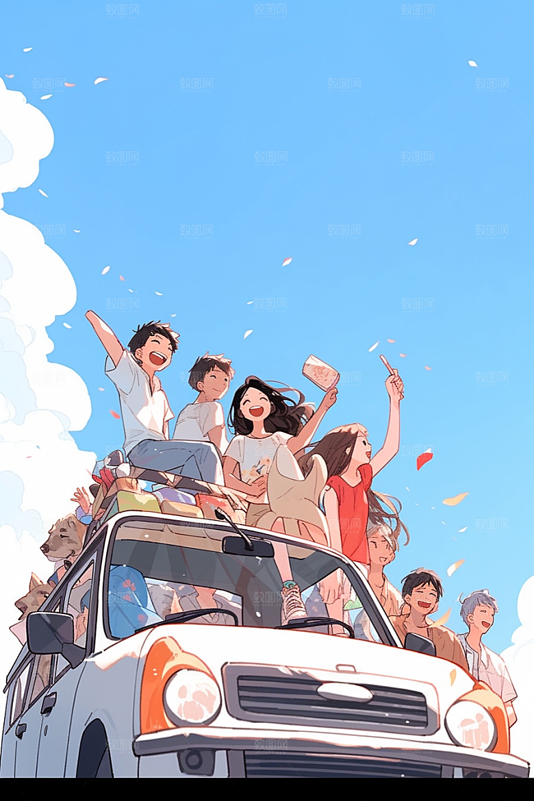 学生放暑假夏季夏天插画