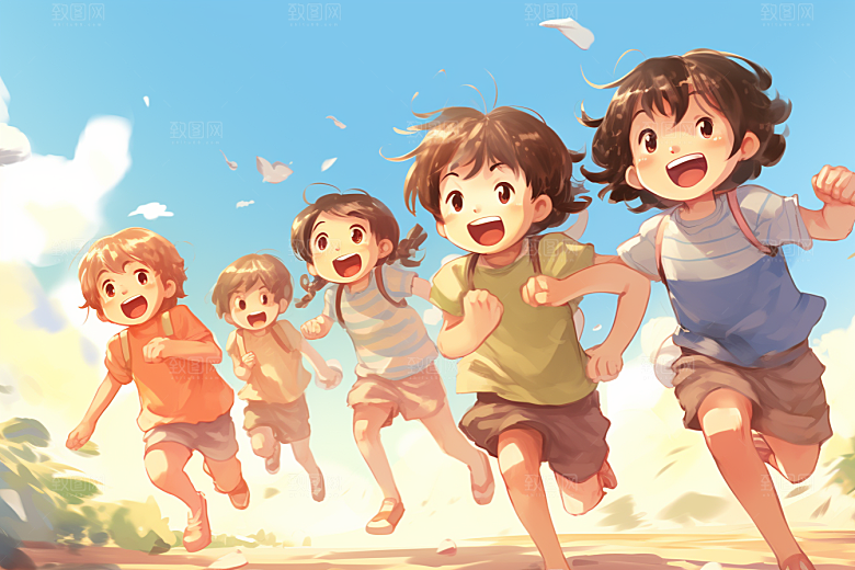 学生放暑假旅游手绘插画