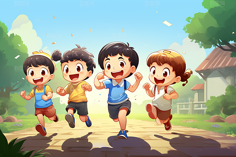 学生放暑假夏天出游插画