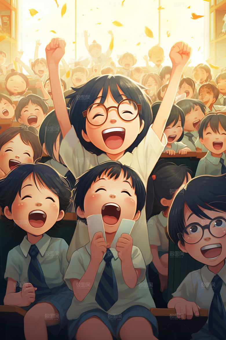 学生放暑假漫画风出游插画