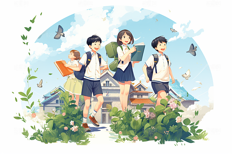 学生放暑假手绘快乐插画