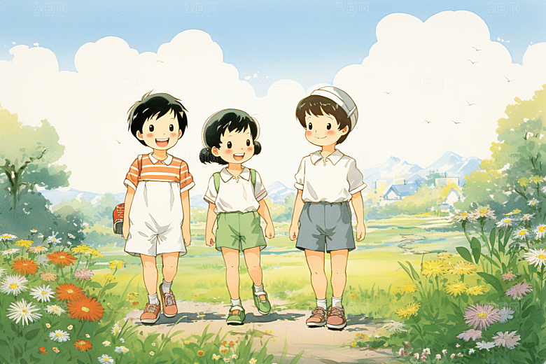 学生放暑假结业放假了插画