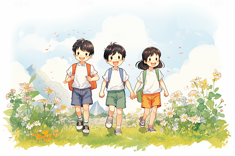 学生放暑假夏天放假了插画