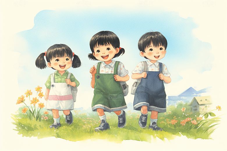 学生放暑假快乐放假了插画