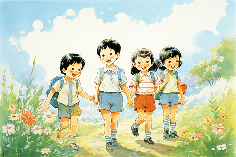 学生放暑假快乐手绘插画