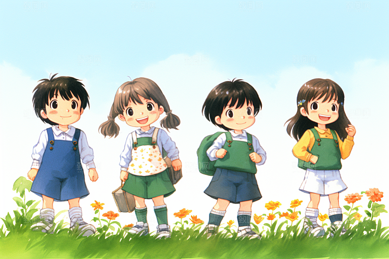 学生放暑假放假了出游插画