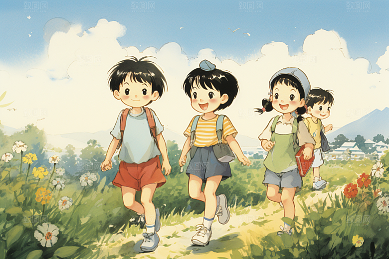 学生放暑假漫画风夏季插画