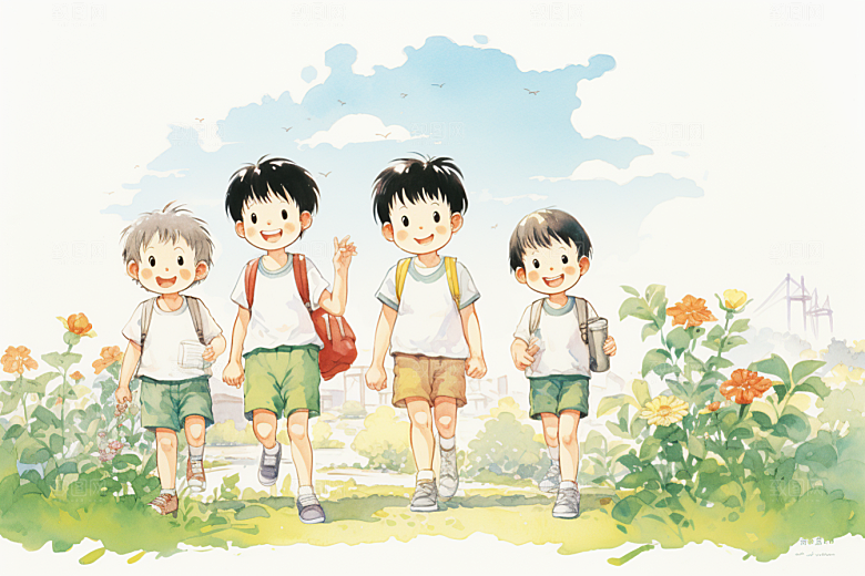 学生放暑假放假了结业插画