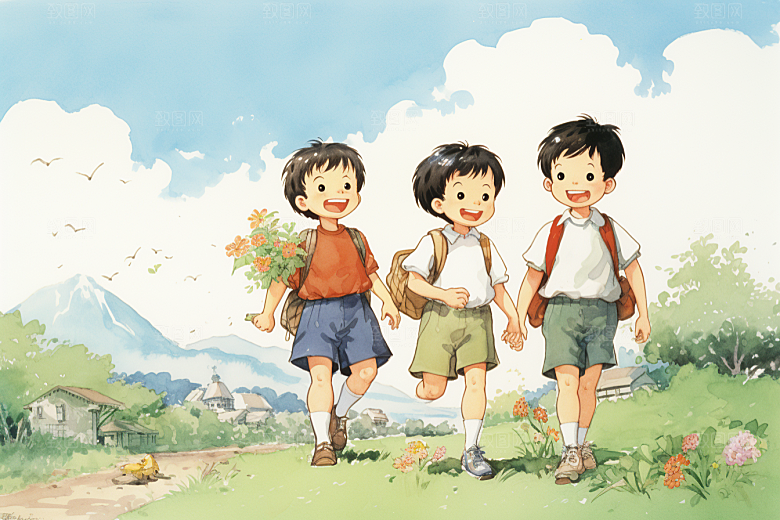 学生放暑假出游毕业旅游插画