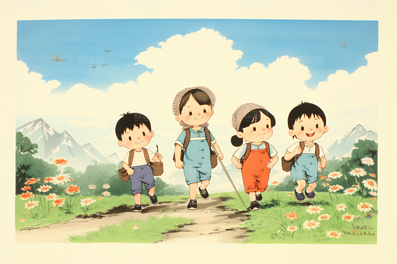 学生放暑假夏季结业插画