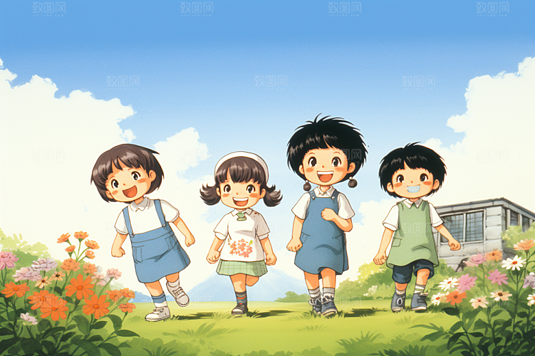 学生放暑假快乐毕业旅游插画