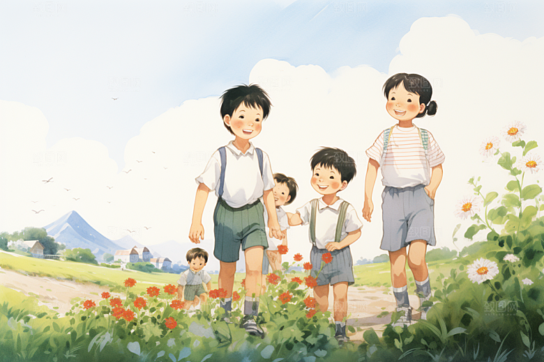 学生放暑假放假了夏天插画