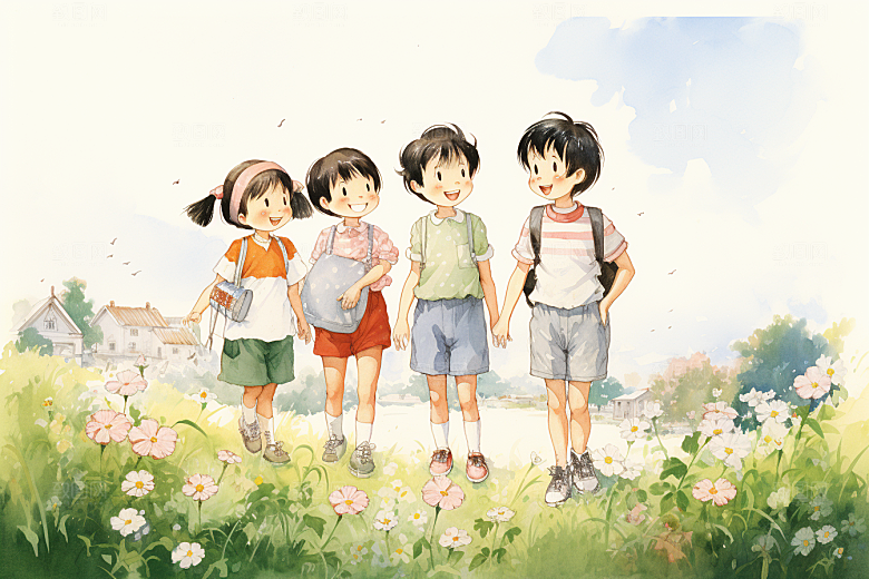 学生放暑假毕业旅游旅游插画